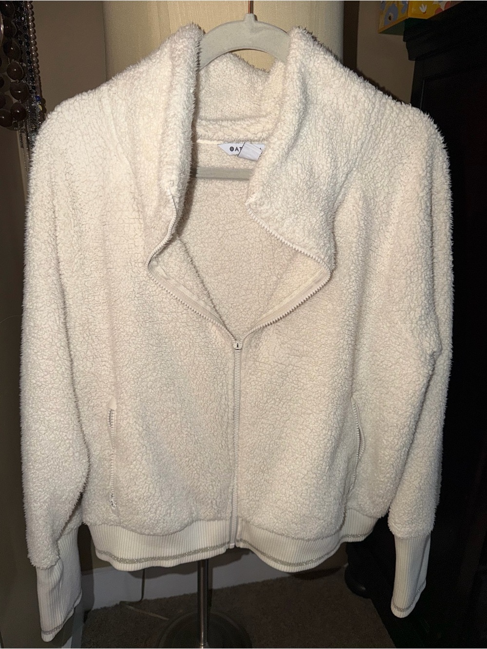 Athleta Ivory Sherpa Zip-Up Hoodie